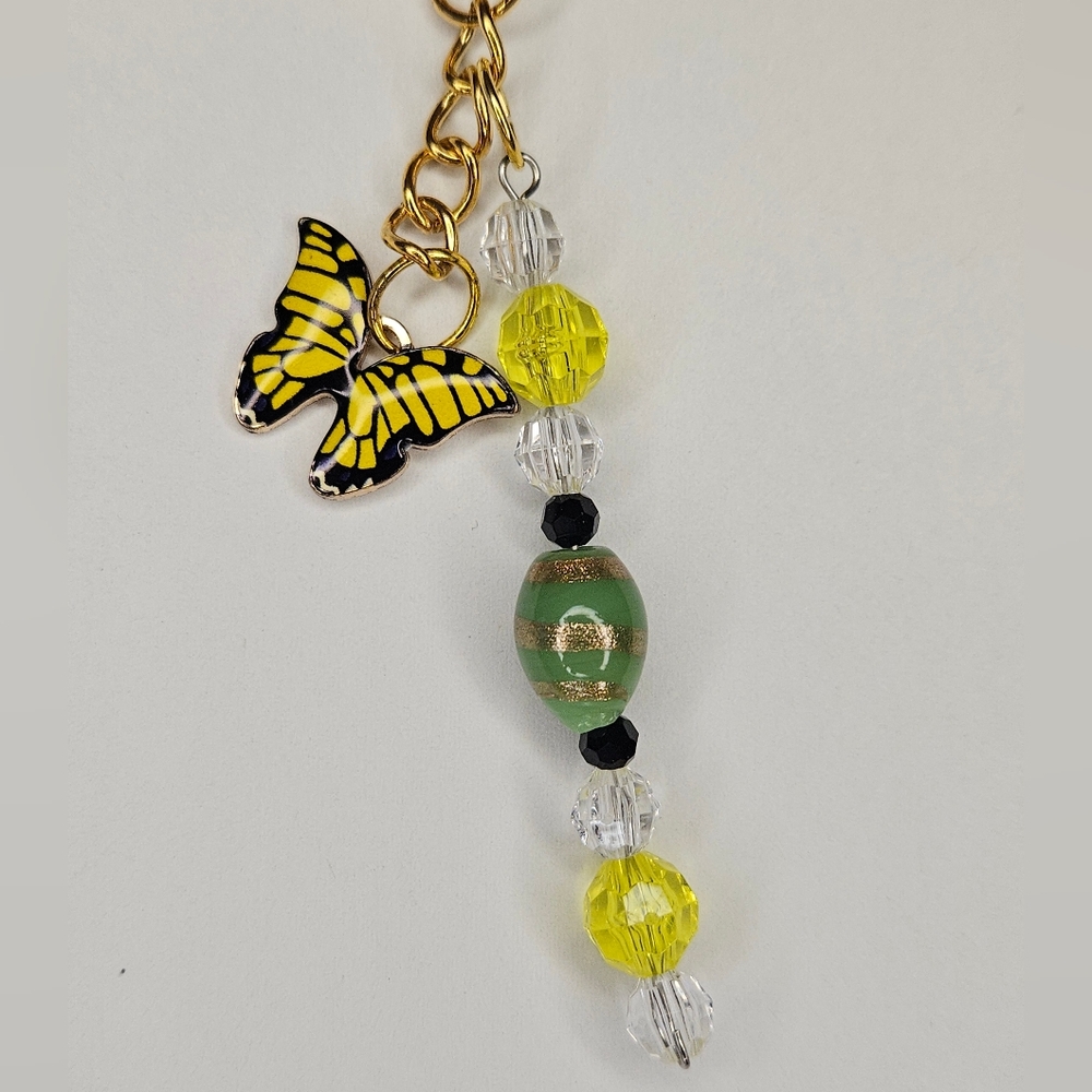 Yellow Butterfly And Beaded Keychain Handmade